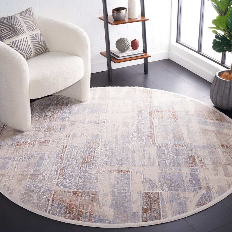 SAFAVIEH Marmara Lahoma Modern Abstract Rug - 6'7" Round - Beige/Blue Rust