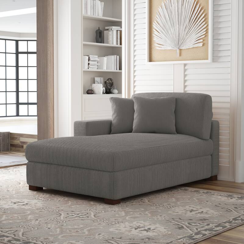 Modern Modular Sectional Sofa Corduroy Chaise Lounges - Left Facing - Light Grey Chaise