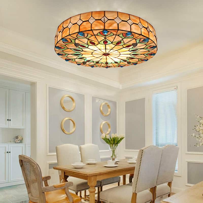 Classic Tiffany-style Flush Mount Ceiling Light with Pearls