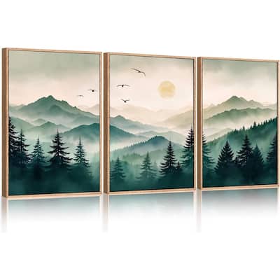 Boho Mountain Landscape Wall Decor, Pine Tree Wall Painting