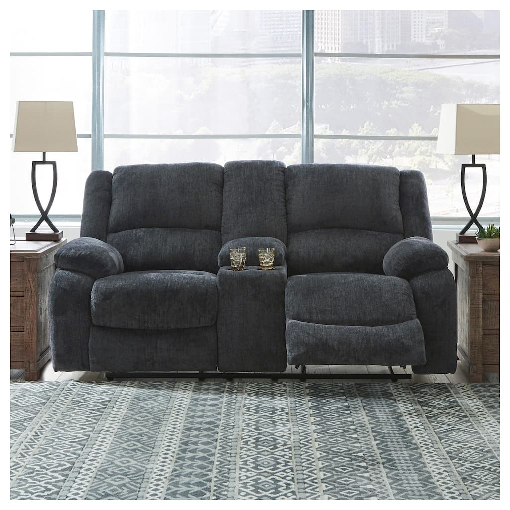 Draycoll Double Power Reclining Loveseat w/ Console, Dark Gray - 40" x 70" x 40"