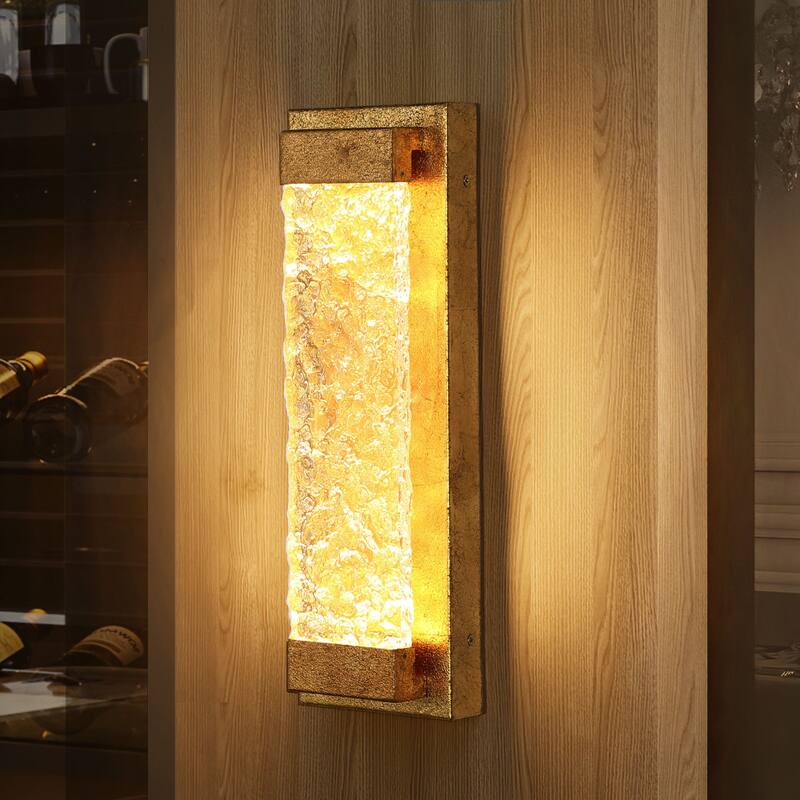 Modern 1-Light LED Gold Leaf Wall Sconce Acrylic Vanity Light - W5.1" x L15.7"