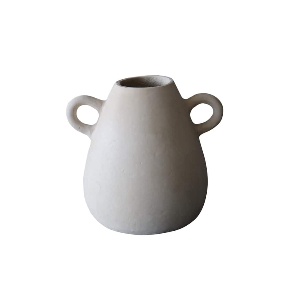 Paper Mache Vase White Dia 8.66" - NATURAL WHITE - NATURAL WHITE