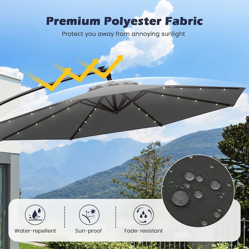 Gymax 10 FT Solar Offset Hanging Umbrella Patio Cantilever Umbrella w/