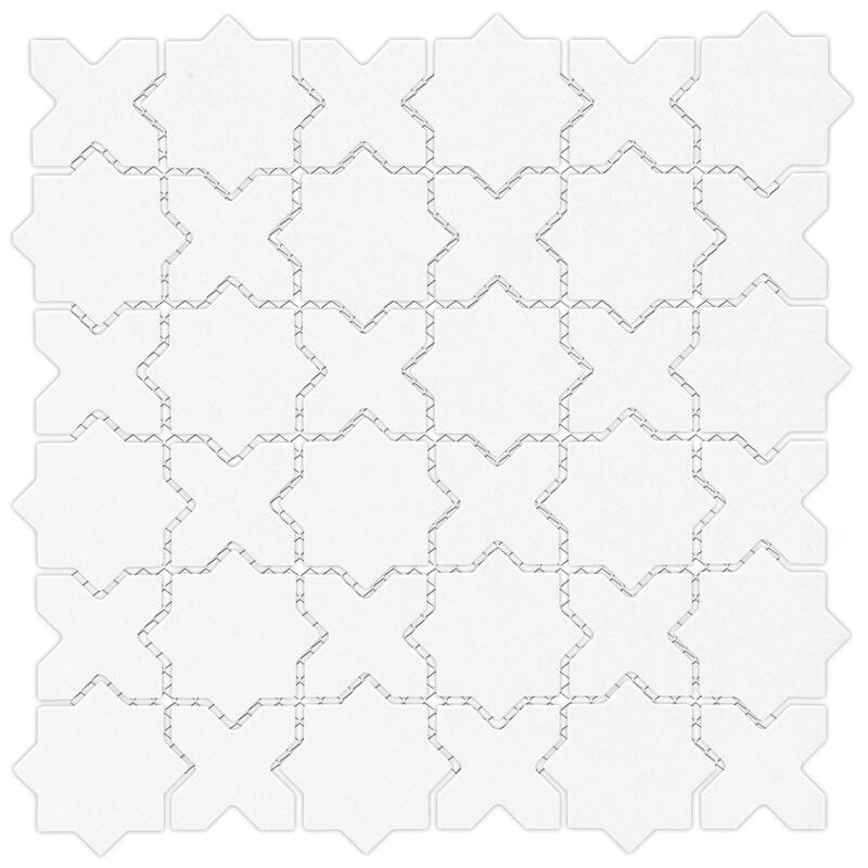 Merola Tile Metro 2" Star Matte White with Matte White Cross 11-7/8" x 11-7/8" Porcelain Floor and Wall Tile
