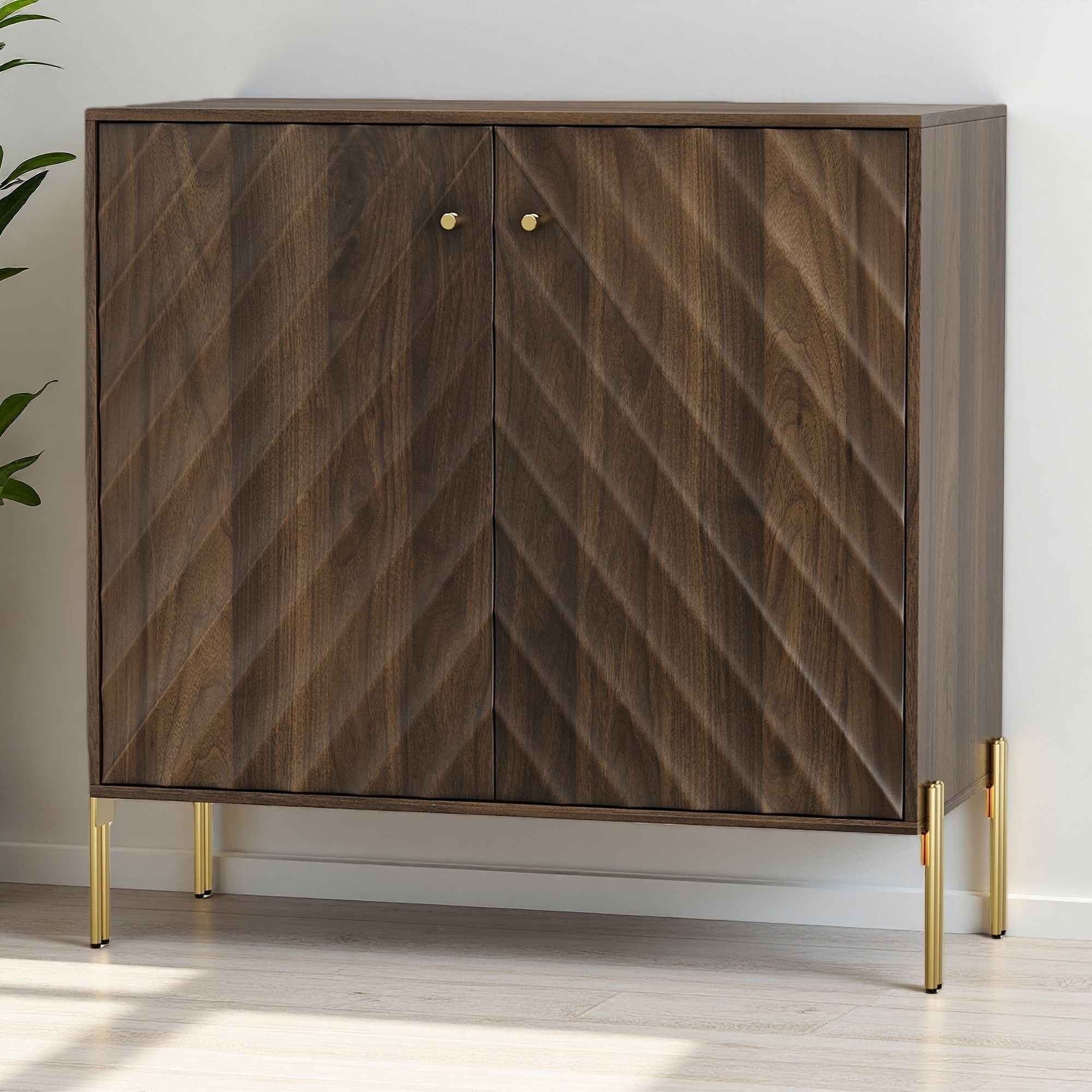 31.5" MDF Sideboard Buffet with Diagonal Wave Design, Mid-Century Modern Storage Cabinet for Living Room, Dining Room, Kitchen
