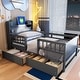preview thumbnail 16 of 26, Twin Size LED Wood Bed with 2 Drawers and Guardrail, Storage Platform Bed Frame with Built-in USB & Type-C Charging Ports