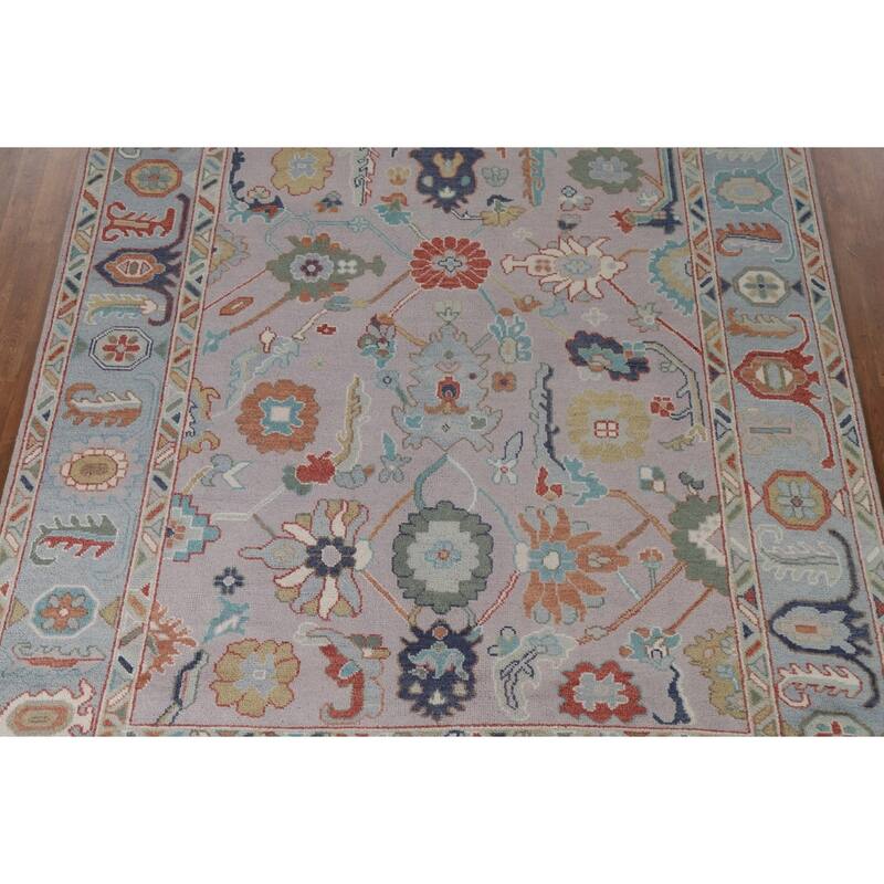 All-Over Floral Oushak Living Room Area Rug Handmade Wool Carpet - 7'10"x 9'8"