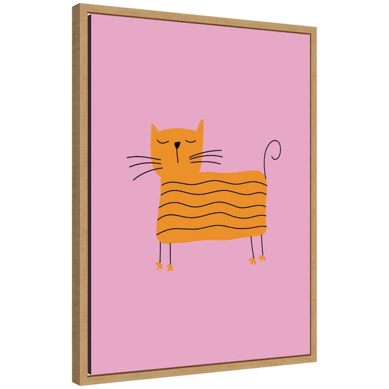 Kate and Laurel Orange Cat by Laura Moss Framed Canvas Wall Art Print - 18x24