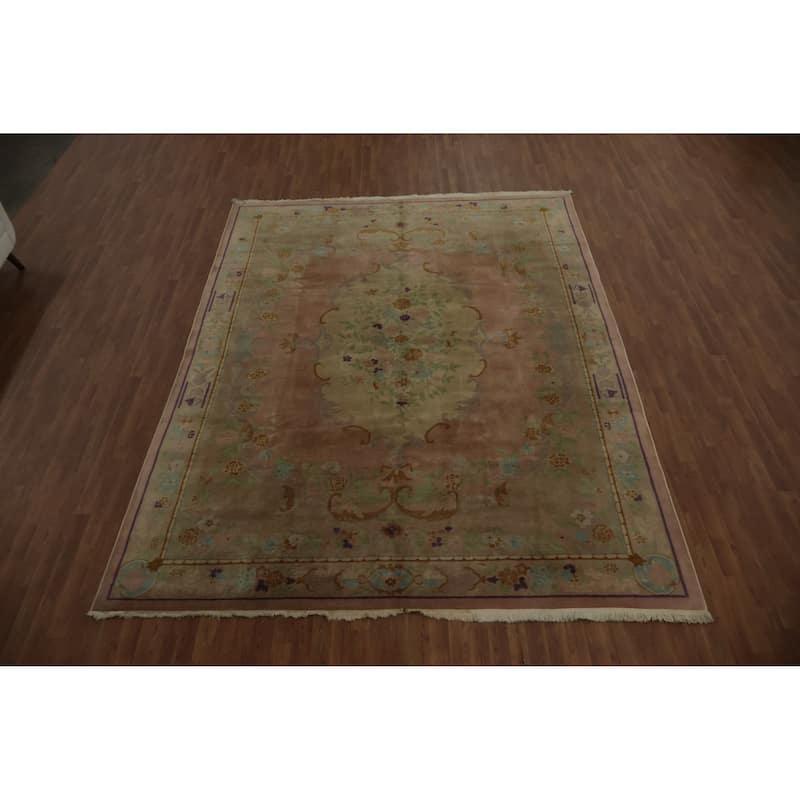Hand Knotted Oriental 100% Wool Carpet Traditional Floral Oranges & Rust Art Deco Area Rug - 11' 9'' X 8' 11''