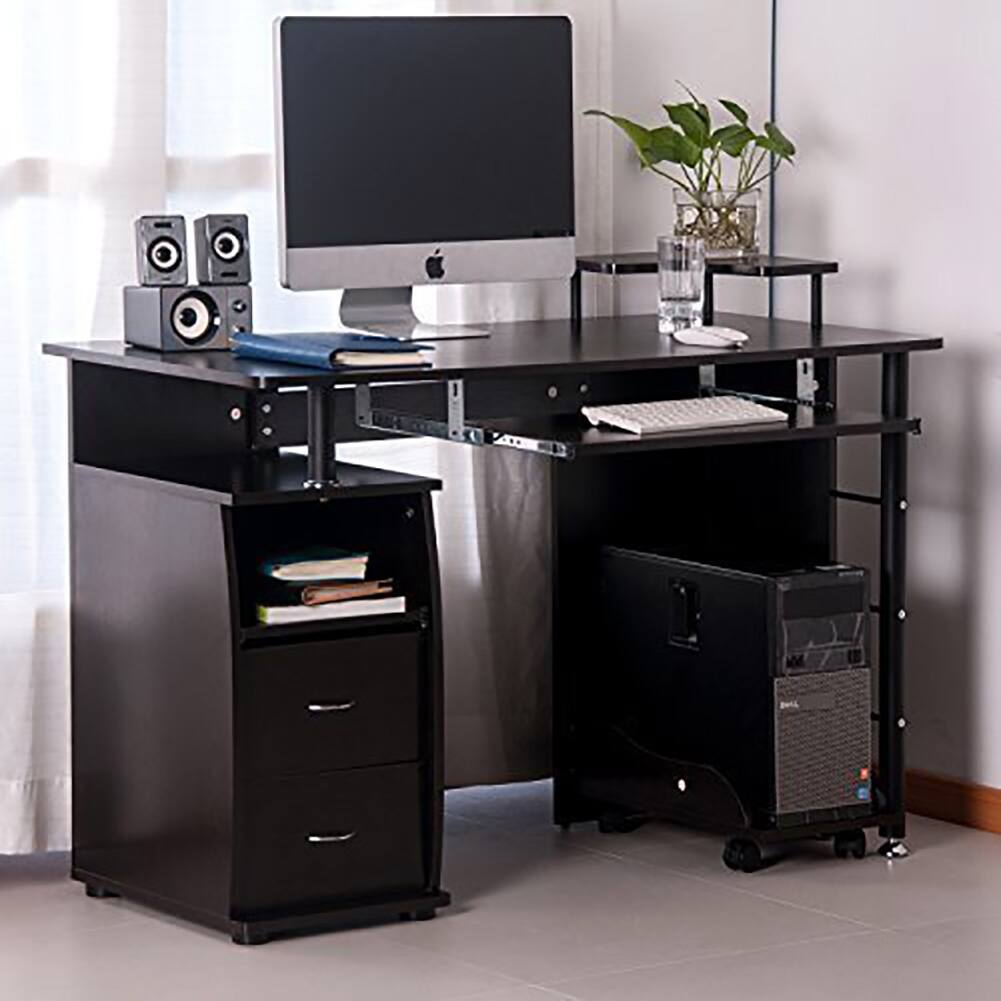 Home Office Computer Desk Table with Keyboard Tray and Drawers ...