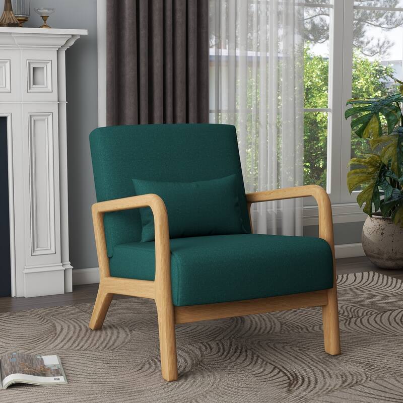 Mid Century Modern Upholstered Accent Chair with Pillow