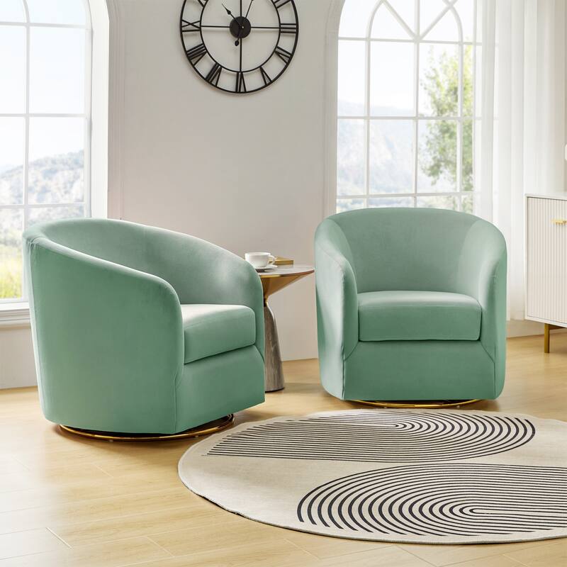 Eleuterio Modern Upholstered Swivel Accent Barrel Chair with Metal Base Set of 2 by HULALA HOME