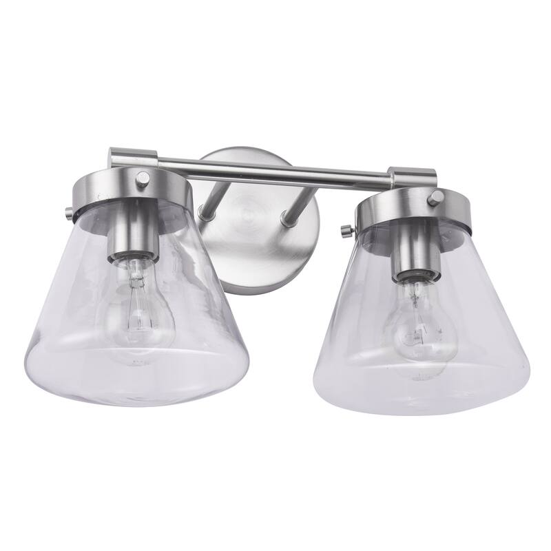 Glam Modern Farmhouse 2-Light Nickel Vanity Light - 15.3"L x 7.67"W x 10.1"H