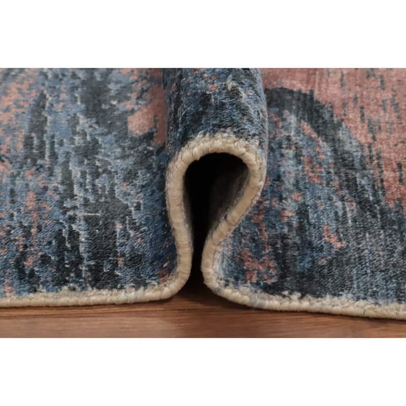 Hand Knotted Oriental Viscose Silk Carpet Modern Pictorial Coral Abstract Area Rug - 7' 8'' X 5' 6''
