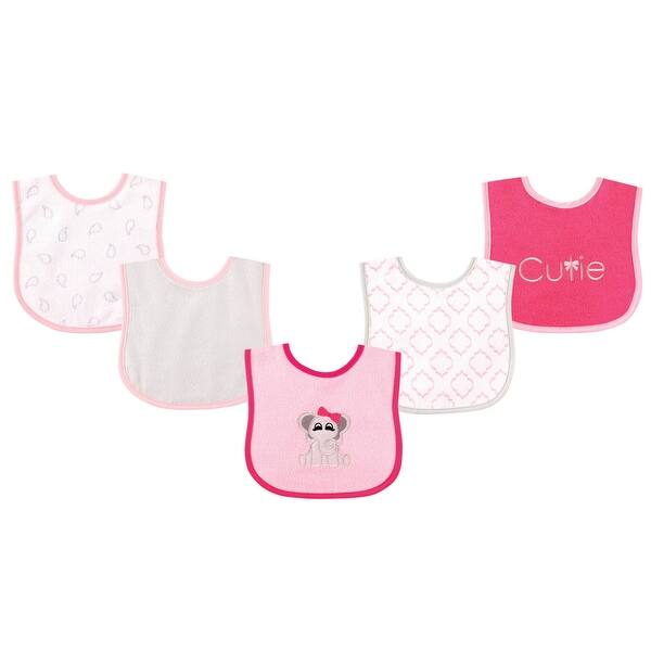 slide 1 of 1, Luvable Friends Baby Girl Cotton Terry Drooler Bibs with PEVA Back 5pk, Elephant, One Size - Elephant - One Size One Size - Elephant