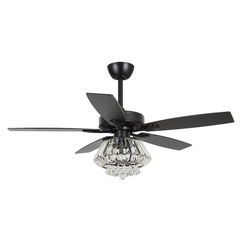 52" Matte Black Wood 5-Blade Crystal Ceiling Fan with Remote