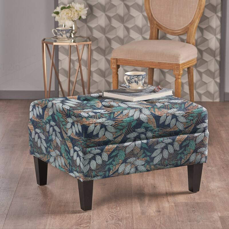 Versatile Ottoman with Cushioned Comfort and Stylish Birch Legs - Blue Green and Orange