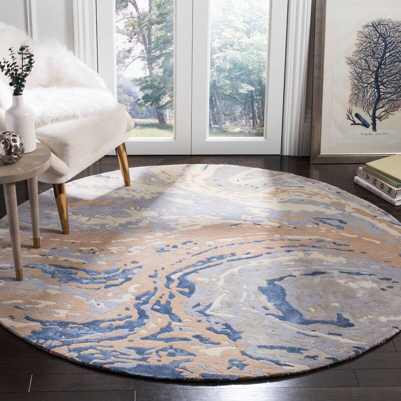 SAFAVIEH Handmade Soho Lyndsey N.Z. Wool/ Viscose Rug - 6' Round - Grey/Beige