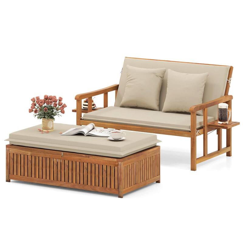 Costway Outdoor Wooden Daybed with 4-Level Backrest & Removable - See Details
