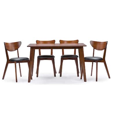 Mid-Century Dining Set 5 Piece - Modern Dining Room Table & Chairs - Chic Faux Leather Seating