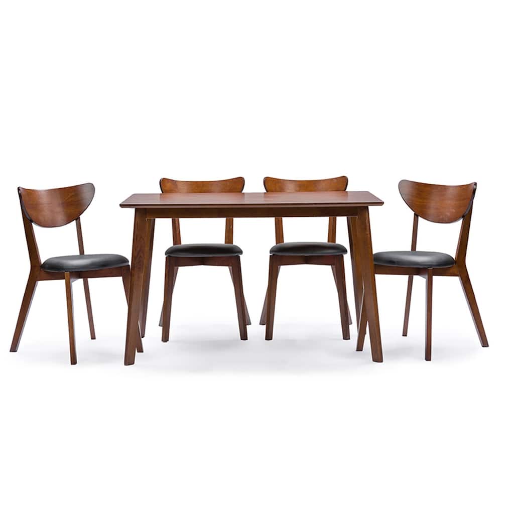 Mid-Century Dining Set 5 Piece - Modern Dining Room Table & Chairs - Chic Faux Leather Seating
