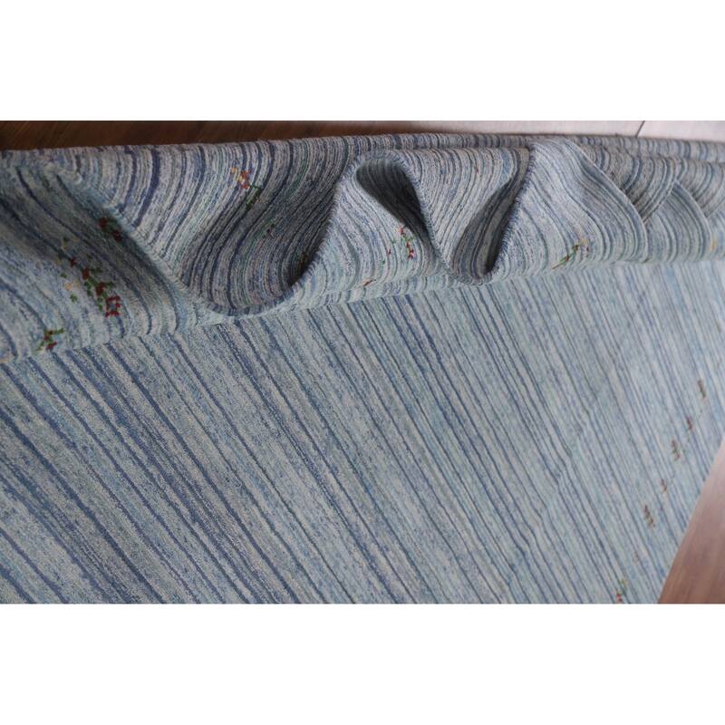 Striped Gabbeh Oriental Area Rug Handmade Blue Wool Carpet - 7'10"x 9'7"
