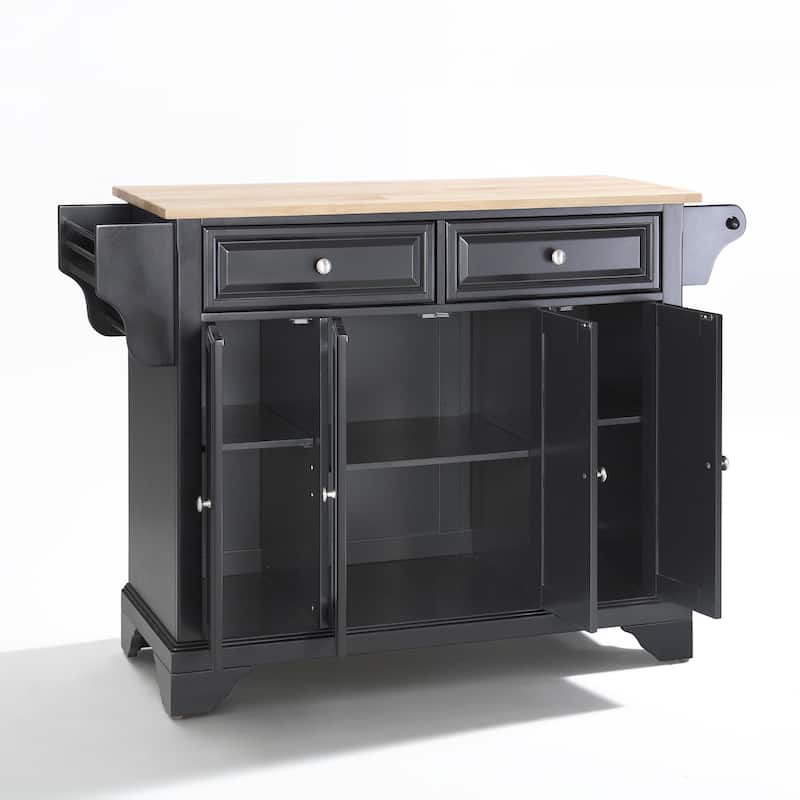 Crosley LaFayette Black Wood Kitchen Island with Natural Wood Top - 18"d x 51.5"w x 36"h