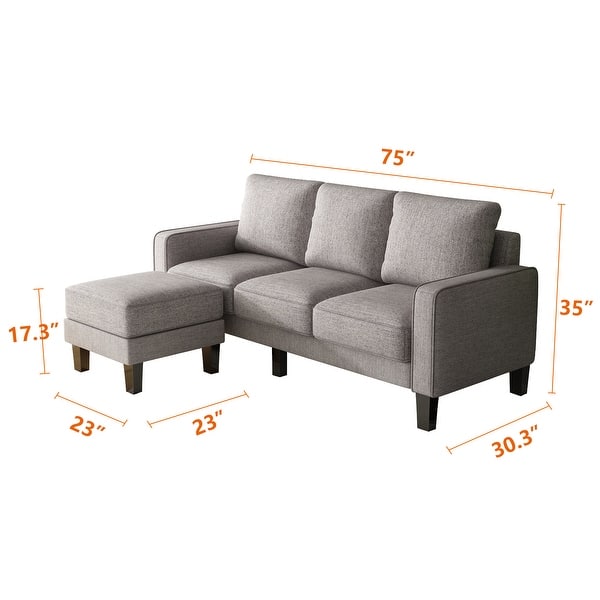 dimension image slide 0 of 4, Modern Comfortable Living Room Furniture L Shape Sofa with Ottoman in Fabric with High Quality Wood and Durable Metal Legs