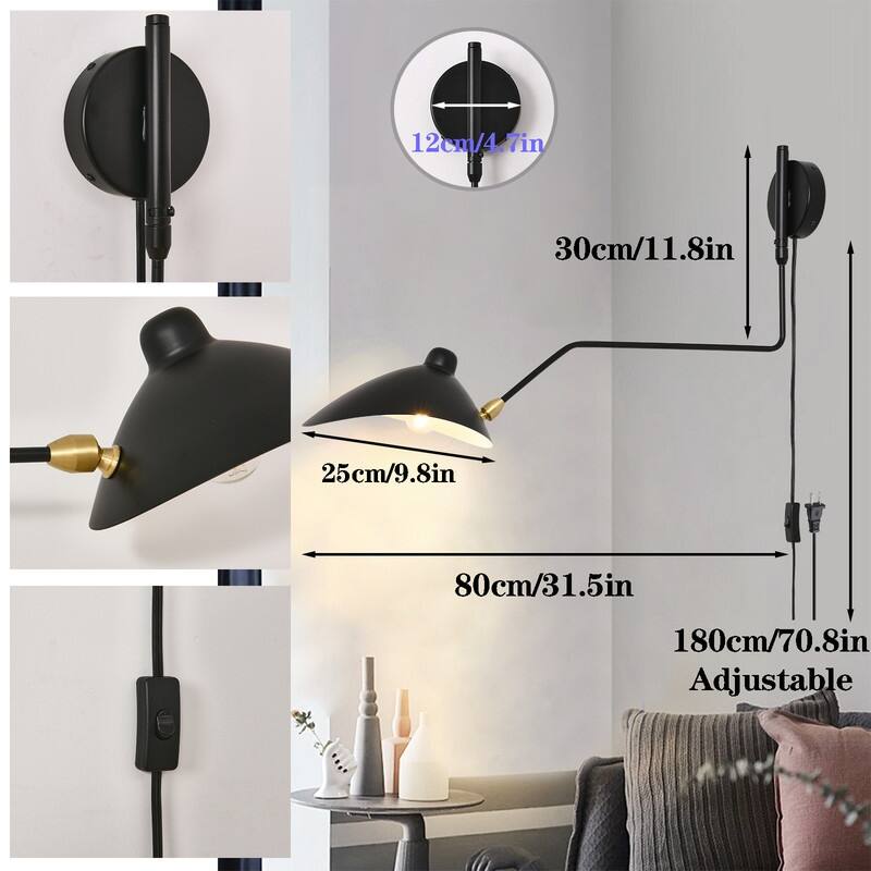 2-Light Plug in Swing Arm Wall Sconce,Plug-in or Hardwired Wall Lamp