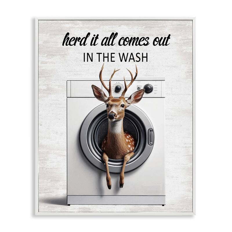 Stupell Herd It Comes Out In Wash Framed Giclee Art Design By Lettered and Lined - 11 x 14 - White