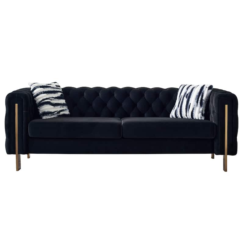 Modern Tufted Velvet Living Room Sofa, 84.25''W Couch - Black
