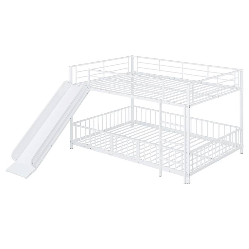 Metal Bunk Bed with Slide and Guardrails for Kids