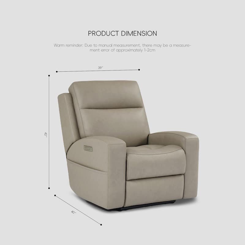 39''W Genuine leather Triple-Power Reclining with Extendable Footrest and USB/USB-C Ports