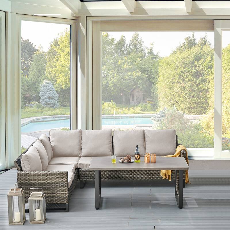 Gymojoy Sectional Sofa High Back Patio Sofa - Mix Grey - Beige