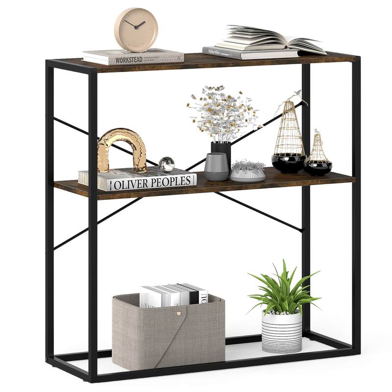 Costway 36” Console Table with Wooden Textured Open Shelves & Metal - See Details - Brown