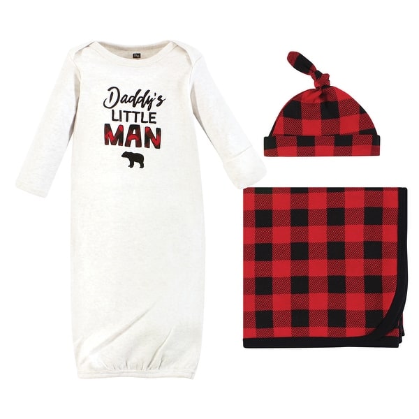 slide 1 of 1, Hudson Baby Infant Boy Gown, Swaddle Blanket and Cap or Headband, Daddys Man, 0-6 Months - Daddy'S Man 0-6 Months - Daddy'S Man