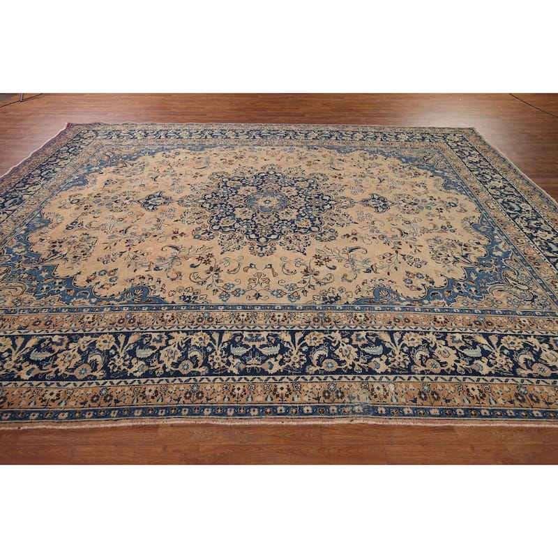 Traditional Mashad Vintage Persian Area Rug Hand-Knotted Wool Carpet - 9'6" x 12'6"