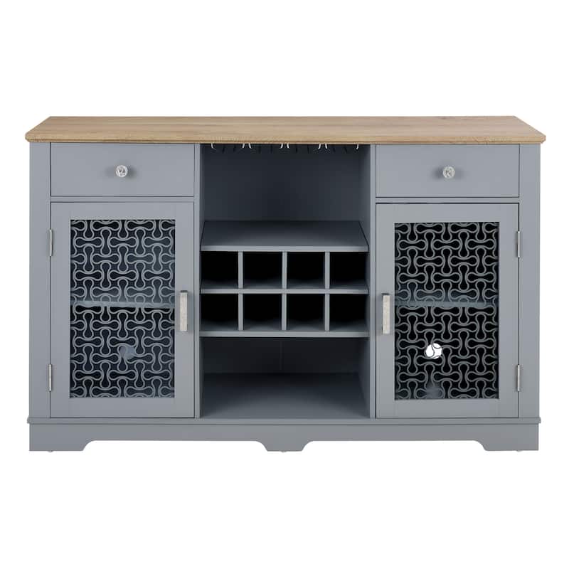 Modern Farmhouse Buffet Cabinet, Sideboard with 2 Drawers and Elegant Glass Door Cabinets, Wine and Glass Rack, Coffee Bar