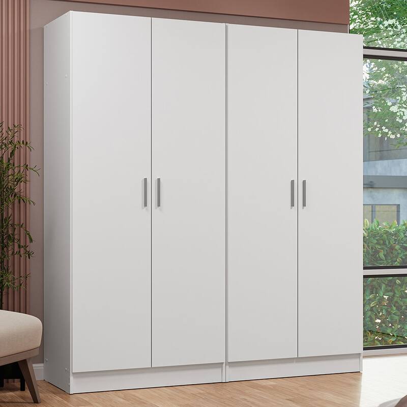 Madesa 4 Doors Wardrobe Storage Cabinet with Ample Shelves 63"L - White