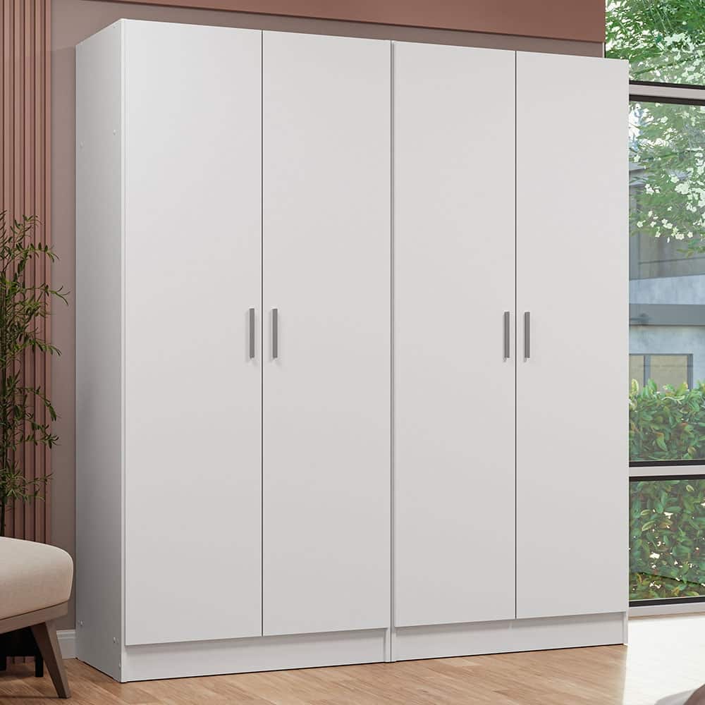Madesa 4 Doors Wardrobe Storage Cabinet with Ample Shelves 63"L