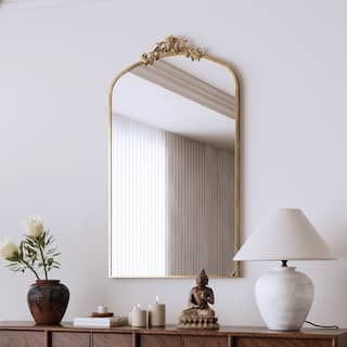 Wall Mirror 43x24 Inch Vintage Ornate Arched Floor Mirror Metal Framed Mirror Dressing Mirror, for Entryway, Living Room