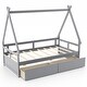 preview thumbnail 3 of 19, Twin Size Wooden House Bed with Roof and Safety Guardrail