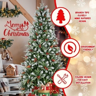 CHRISTOW 5ft Artificial Christmas Tree With Snow Pine Cones & Berries, Luxury Natural Looking Flocked Woodland Spruce, Indoor Xmas Decoration, Easy Assembly With Stand, 339 Tips (skirt Not Included - View #2
