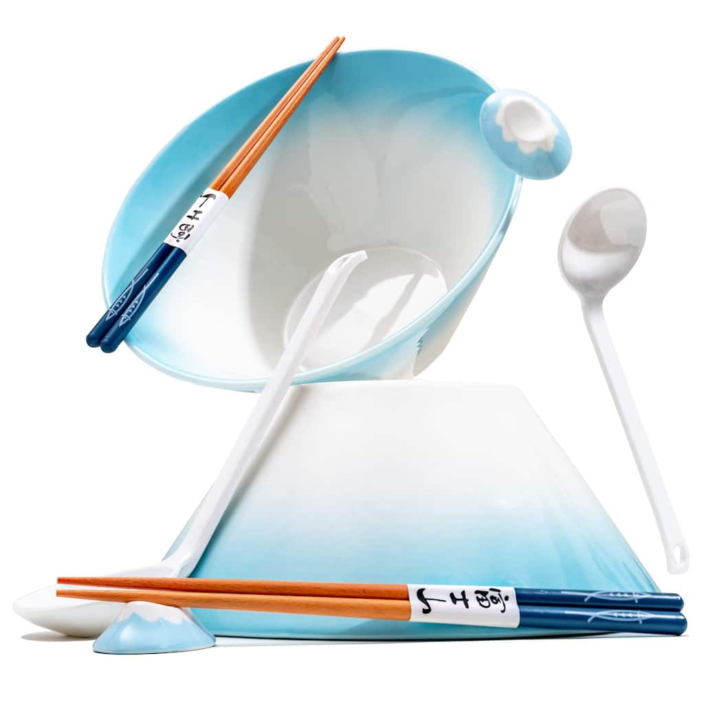 Ceramic Japanese Ramen Bowl Set, 60oz Large Ramen Bowls with Chopsticks, Spoons and Chopstick Rests Bowl