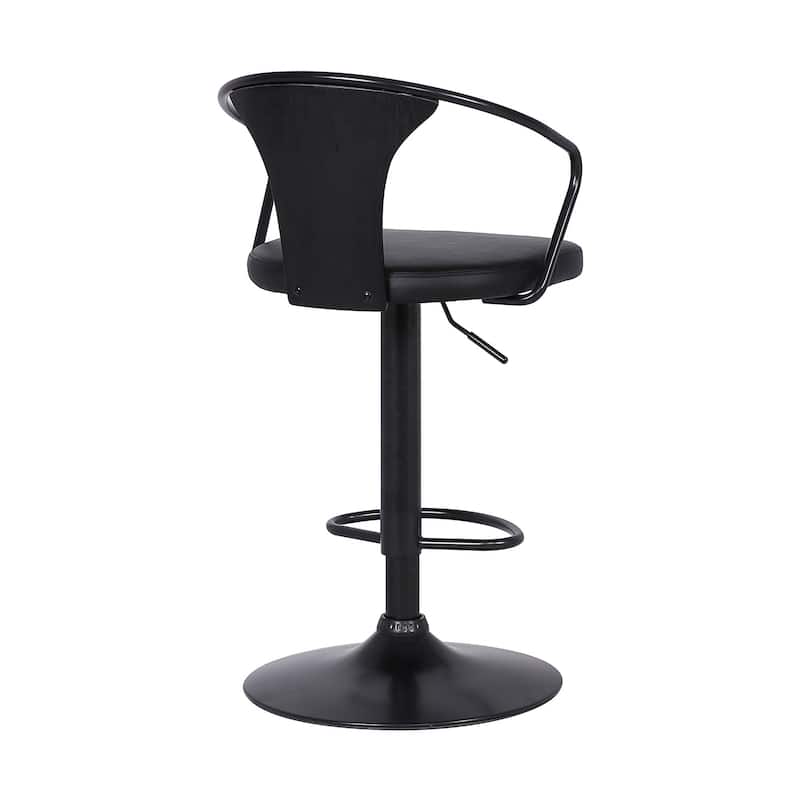Adjustable Leatherette Swivel Barstool with Curved Back, Black