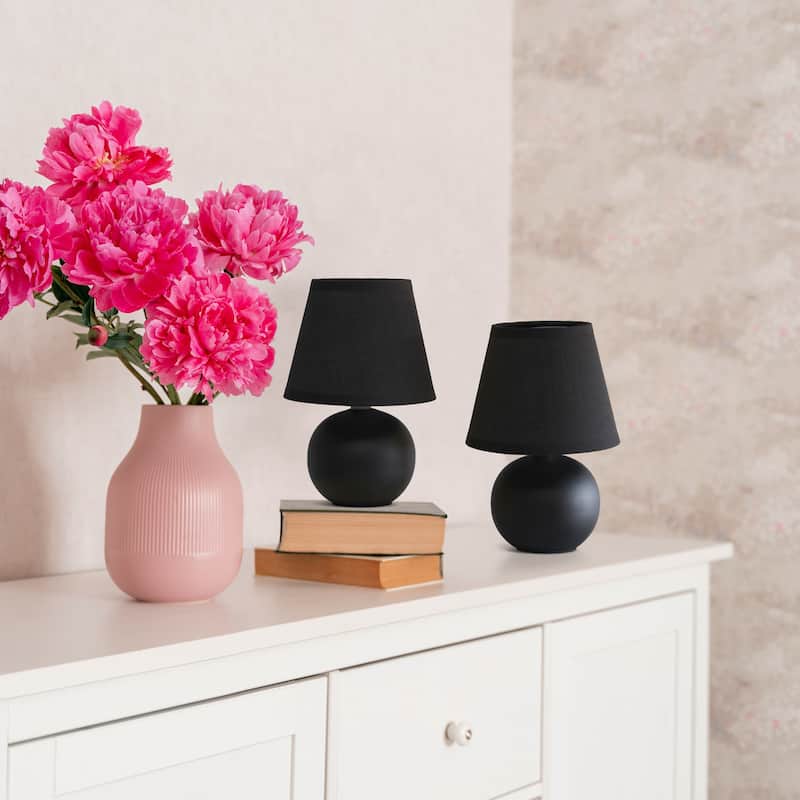 8.66" Petite Orb Lamp Two Pack Set w Matching Fabric Shade