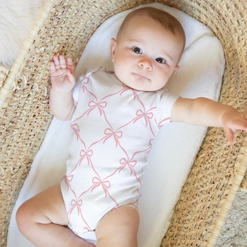 Sweet Jojo Designs Pink Bows Girl 6-12M Baby Clothes Bodysuits 2 Pack Set - Elegant Bow for Ballerina Ballet Dancer Collection