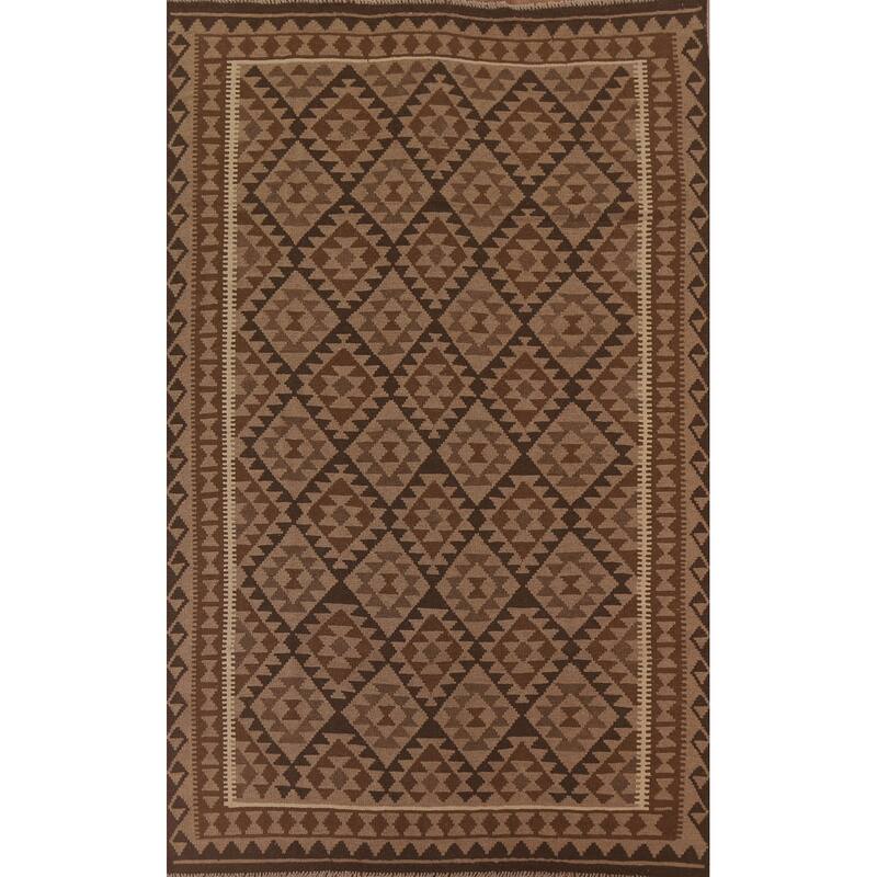Hand Woven Oriental 100% Wool Carpet Southwestern Geometric Brown Kilim Area Rug - 9' 9'' X 6' 7''
