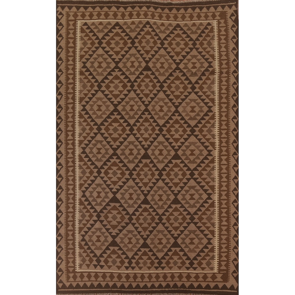 Hand Woven Oriental 100% Wool Carpet Southwestern Geometric Brown Kilim Area Rug - 9' 9'' X 6' 7''
